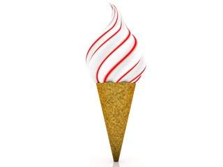 Ice cream in a waffle cone on a white background