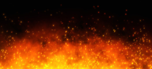 Fire embers particles over black black background. Fire sparks background. Abstract dark glitter...