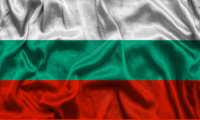 National flag of Bulgaria background with fabric texture. Flag of Bulgaria in correct proportions waving in the wind. 3D illustration