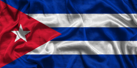 National flag of Cuba background with fabric texture. Flag of Cuba in correct proportions waving in the wind. 3D illustration