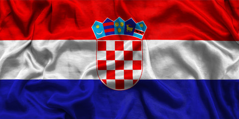National flag of Croatia background with fabric texture. Flag of Croatia in correct proportions waving in the wind. 3D illustration