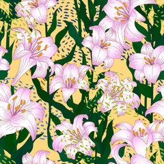 Seamless pattern with beautiful lilies - 351886728