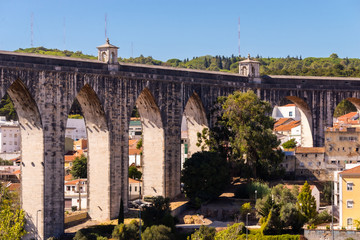 Fototapeta na wymiar The Aqueduct Aguas Livres or Portuguese: Aqueduto das Aguas Livres or Aqueduct of the Free Waters is a historic aqueduct in the city of Lisbon, Portugal