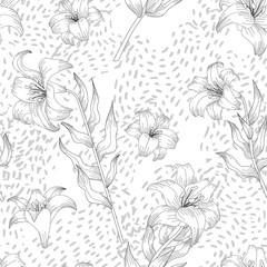 Coloring page - seamless pattern with lilies