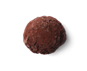 Tasty chocolate truffle candy isolated on white