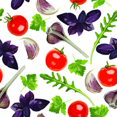 Vector seamless pattern with various vegetables
