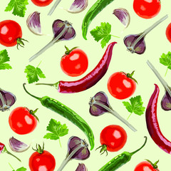 Vector seamless pattern with various vegetables