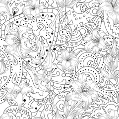 Coloring page - seamless pattern with lilies - 351888934