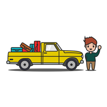 Travel car and a luggage character vector
