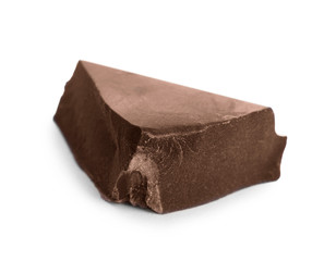 Piece of dark chocolate isolated on white