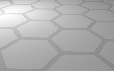 Honeycomb on a gray background. Perspective view on polygon look like honeycomb. Extruded, bump cell. Isometric geometry. 3D illustration