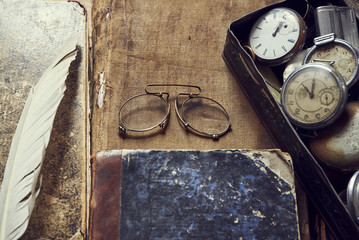 antique books and glasses