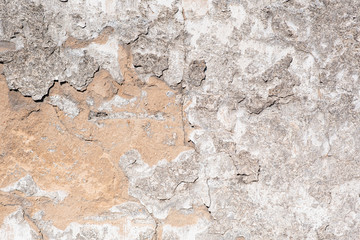 Texture of the old wall of an old gray house. Texture with cracks in the wall.