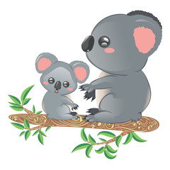 Koala mother and baby