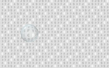 Bitcoin and currency on a gray background. Digital crypto currency symbol. Business concept. Market Display. 3D illustration