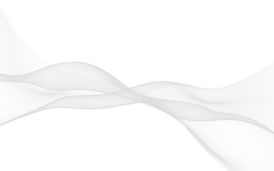 White abstract background. Fluttering white scarf. Waving on wind white fabric. 3D illustration