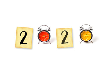 grunge paper with old retro clock isolated on white background