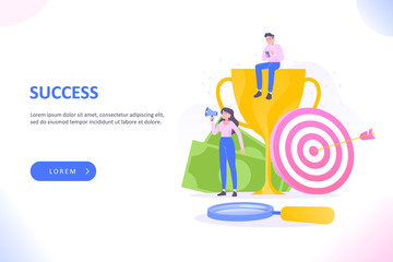 Business success and financial growth concept. Business plan strategy, making money and earning trophy as business metaphor, target strategy and business goal concept, vector illustration
