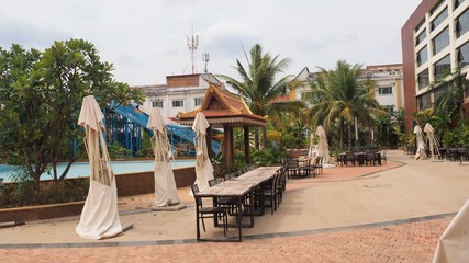 pool and water park closed and abandoned due to no tourists corona virus covid-19 cambodia siem reap angkor wat