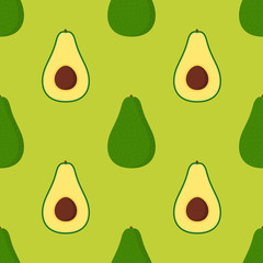 Avocado seamless pattern on green background. Vector