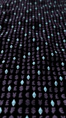 Ethereum crystal and currency on a dark background. Digital crypto currency symbol. Business concept. Market Display. 3D illustration