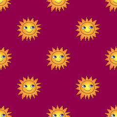 seamless colored fabric print background with funny sun