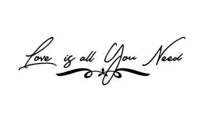 Love is all You Need Cursive Calligraphy Black Color Text On White Background