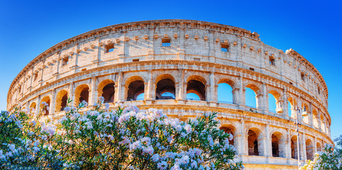 Colosseum, iconic landmark in ancient Rome city, Italy. UNESCO world heritage site. View at...