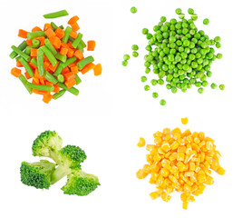 set of different frozen vegetables isolated on white