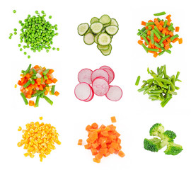 set of different frozen vegetables isolated on white