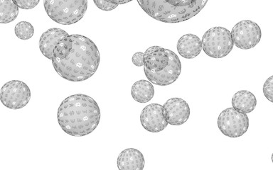 Bitcoin economic financial bubble. crypto currency 3D illustration. Business concept. Silver bubbles on white background. Bit, Coin, mining concept