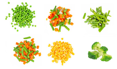 set of different frozen vegetables isolated on white