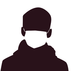 Boy sick in a mask on silhouette vector illustration