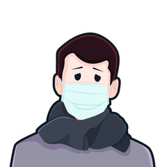 Boy sick in a mask flat vector illustration