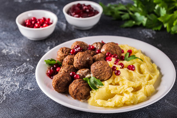 Homemade Swedish Meatballs with Cream Sauce and Parsley