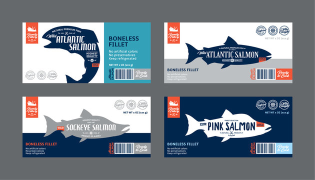 Vector salmon labels and design elements