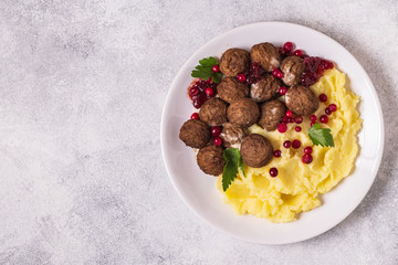 Homemade Swedish Meatballs with Cream Sauce and Parsley