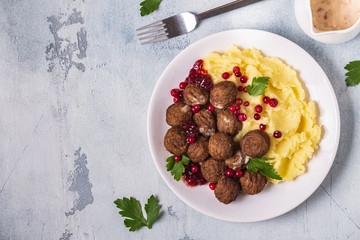Homemade Swedish Meatballs with Cream Sauce and Parsley