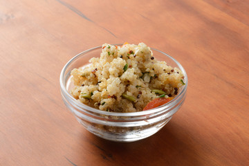 Cooked quinoa in glass bowl