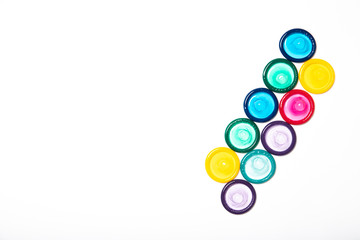 Colored condoms isolated on a white background. Contraception. Place for text