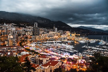 Fototapeta na wymiar View on Port Harbor Marina of Monaco, Monte Carlo at sunset
