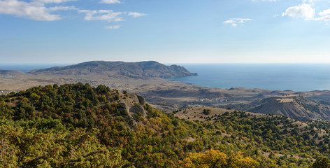 Fototapeta na wymiar View from Ai-Georgiy mountain towards Meganom cape, Sudak, Crimea, Russia.