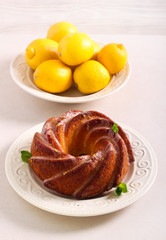 Lemon ring cake with glaze, served