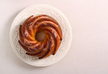 Lemon ring cake with glaze, served