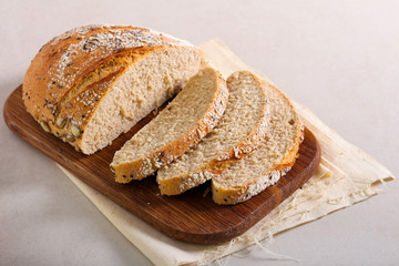 Homemade whole wheat seed bread, sliced