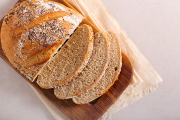 Homemade whole wheat seed bread, sliced
