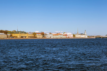 Fototapeta premium View of the Kunstkamera, the arrow of Vasilyevsky Island and the Peter and Paul Fortress. St. Petersburg. Russia