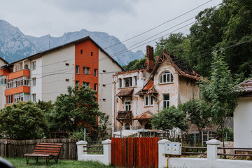 Rural landscape with lush green fields and farm house