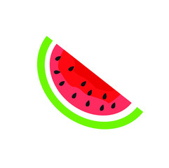 Vector slice watermelon flat icon. Fruit illustration. Healthy food design. Vector illustration red fruit watermelon sliced slice berry with red flesh. Watermelon natural sweet food. Тropical fruits.