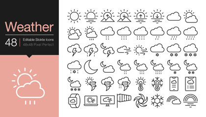 Weather icons. Modern line design. For presentation, graphic design, mobile application or UI. Editable Stroke.